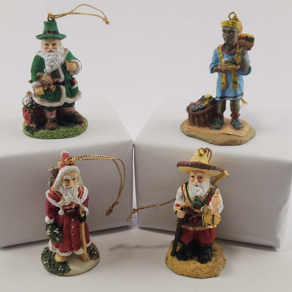 International Santa Claus Ornament Collection Set 4 Irish Kwanzaa Pancho Noel